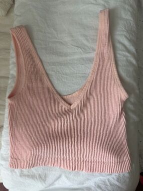 Target Pink Ribbed V-Neck Crop Tank